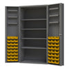 Durham Deep Door Bin Cabinet, 14 Gauge, 4 Shelves, 6 Door Trays, 48 Yellow Bins, 36 x 24 x 72 (DC36-48-4S6DS-95)